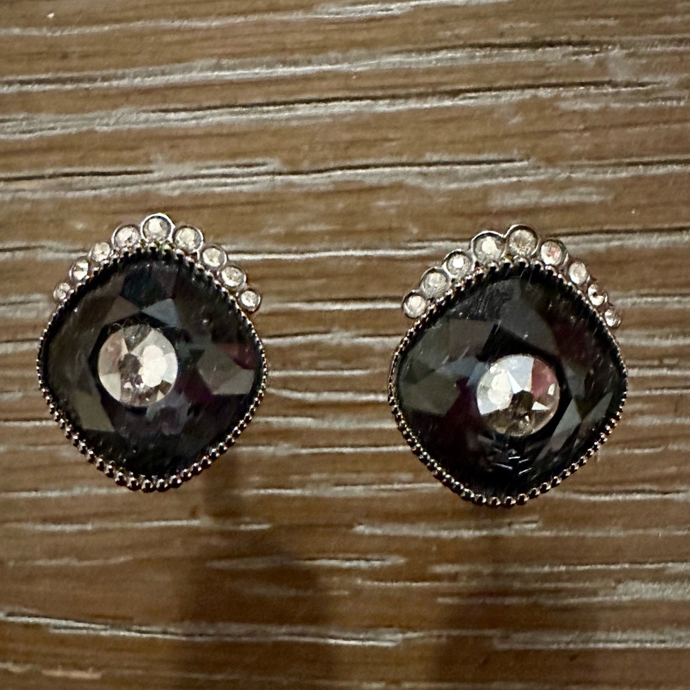 Swarovski Black Baroque Stud Pierced Earrings - Dark Gray/ Ruthenium Plated